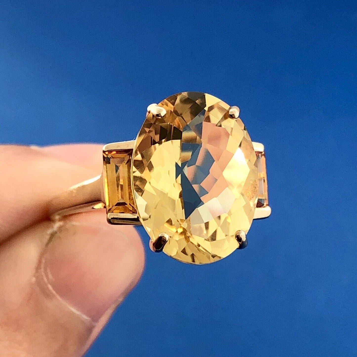 Retro 10K Yellow Gold Oval Citrine Solitaire W/Accents November Anniversary Ring