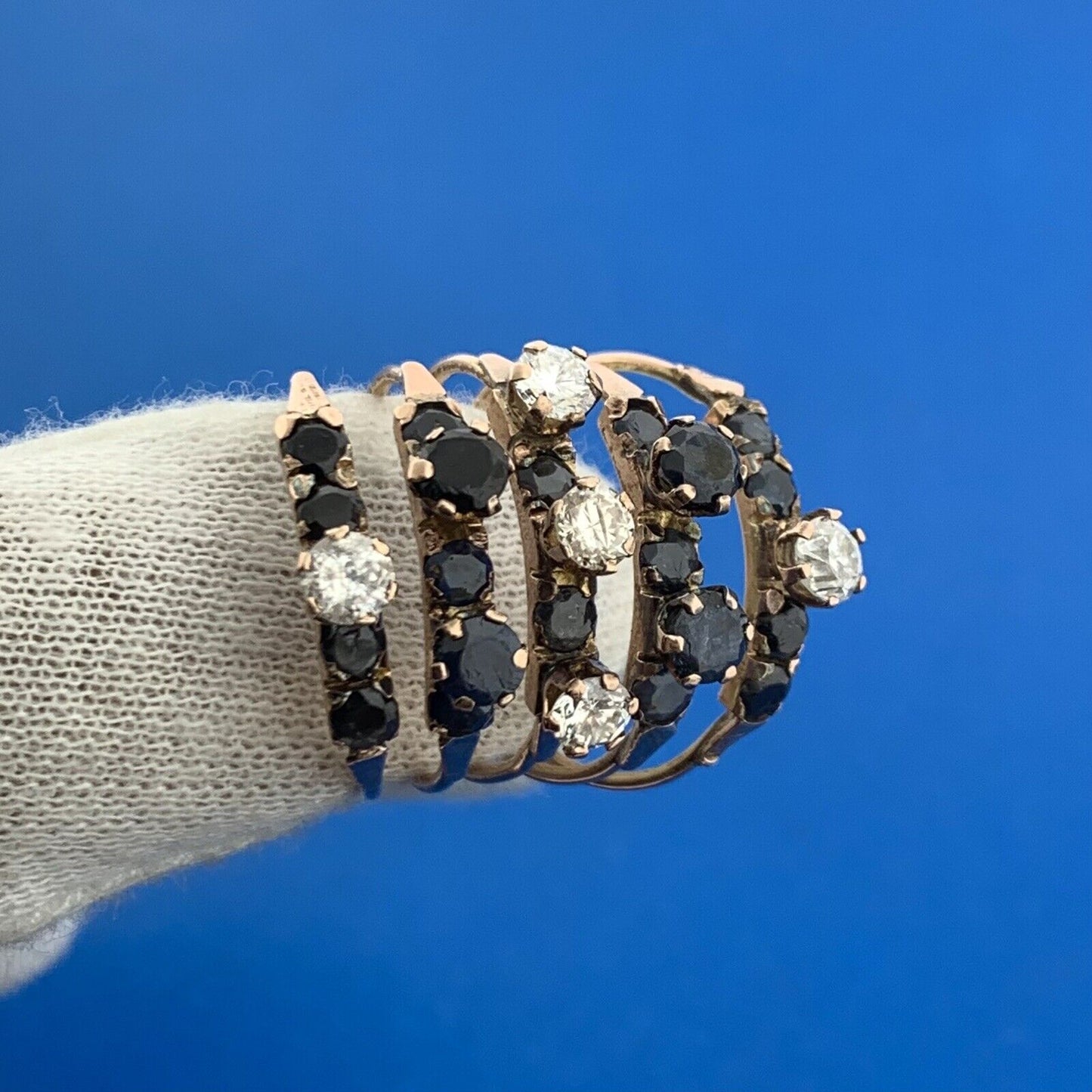 Estate 14K Rose Gold Sapphire Diamond Cluster September Occasion Wide Harem Ring