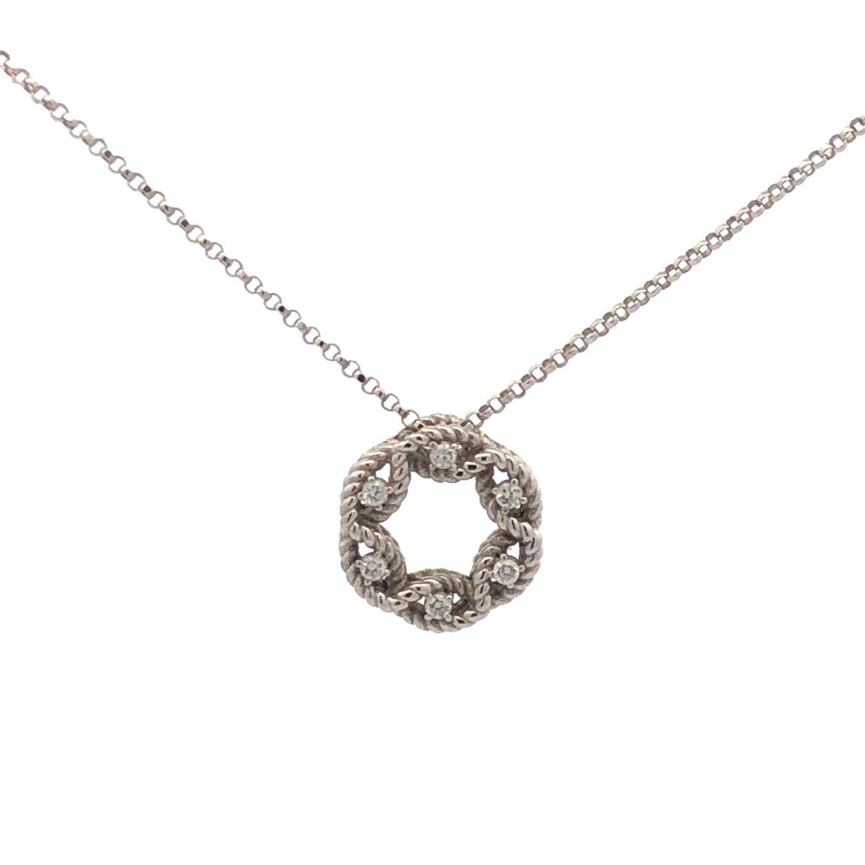 Roberto Coin 18K White Gold Diamond Braided Infinity Circle Pendant Necklace