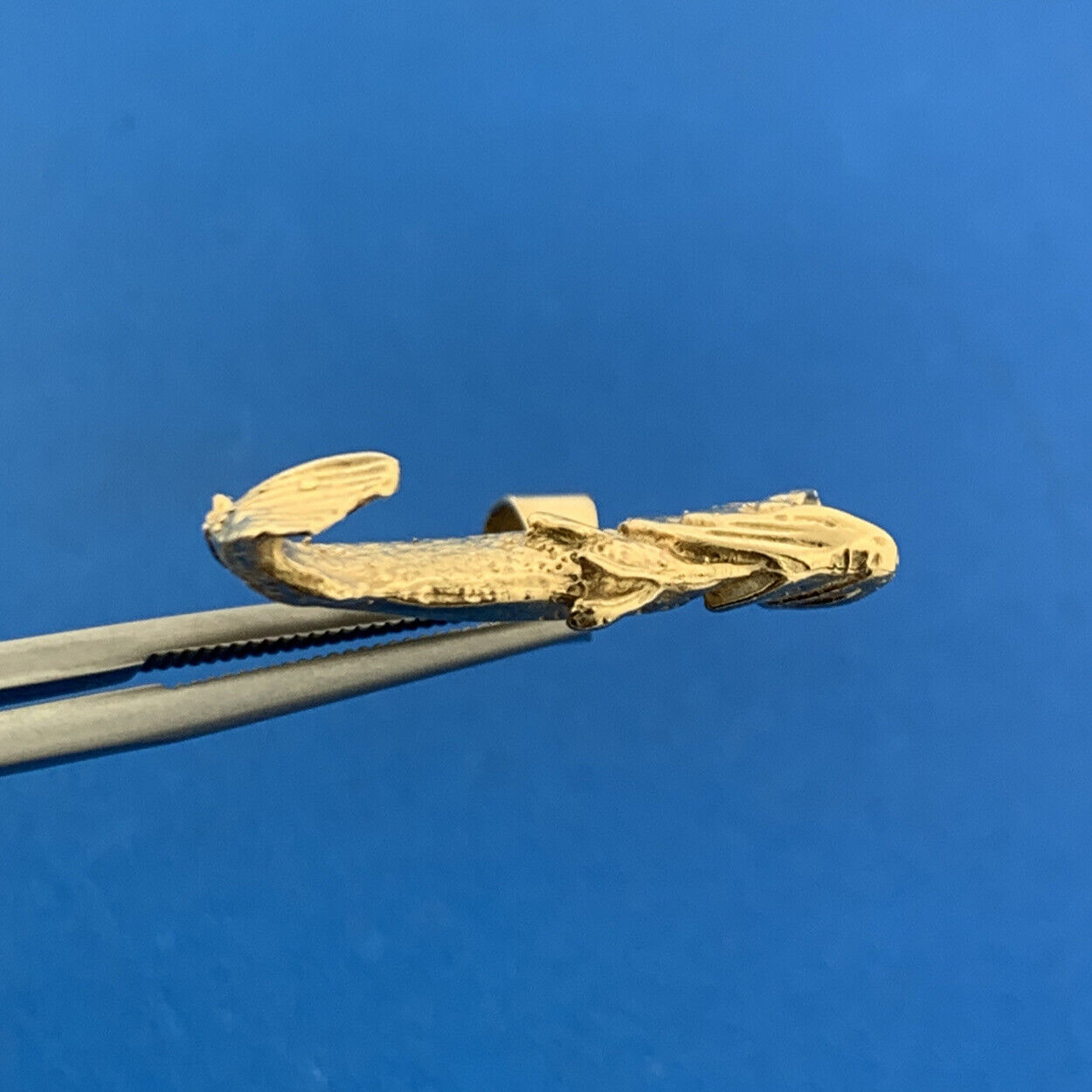 Vintage 14K Yellow Gold Diamond Open Mouth Koi Bass Fish Statement Pendant