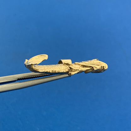 Vintage 14K Yellow Gold Diamond Open Mouth Koi Bass Fish Statement Pendant