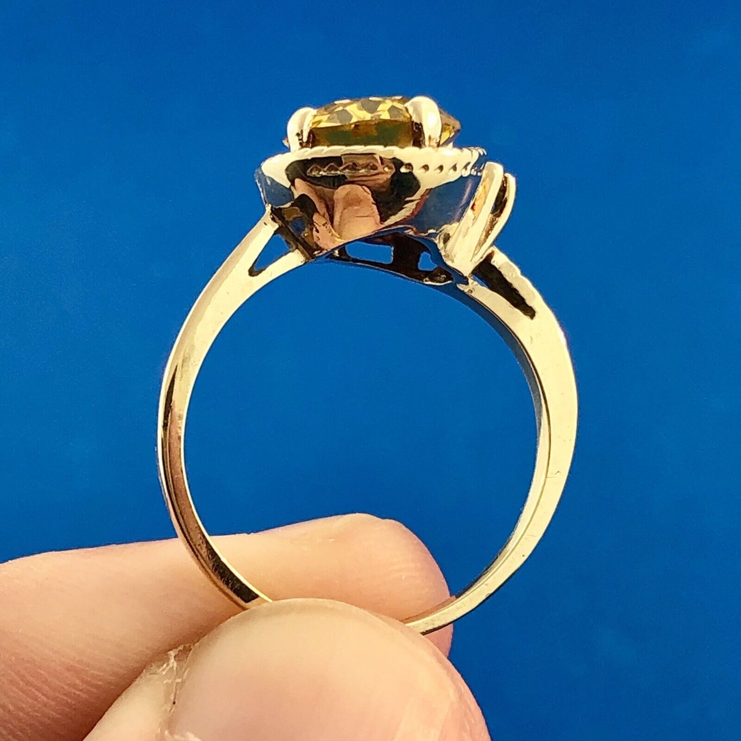 Retro TCI 10K Yellow Gold Oval Citrine Diamond Accent November Anniversary Ring