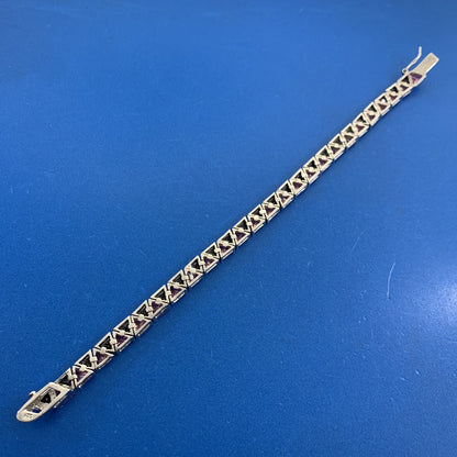 Designer UTC Pink Cubic Zirconia Black Onyx 925 Sterling Silver Tennis Bracelet