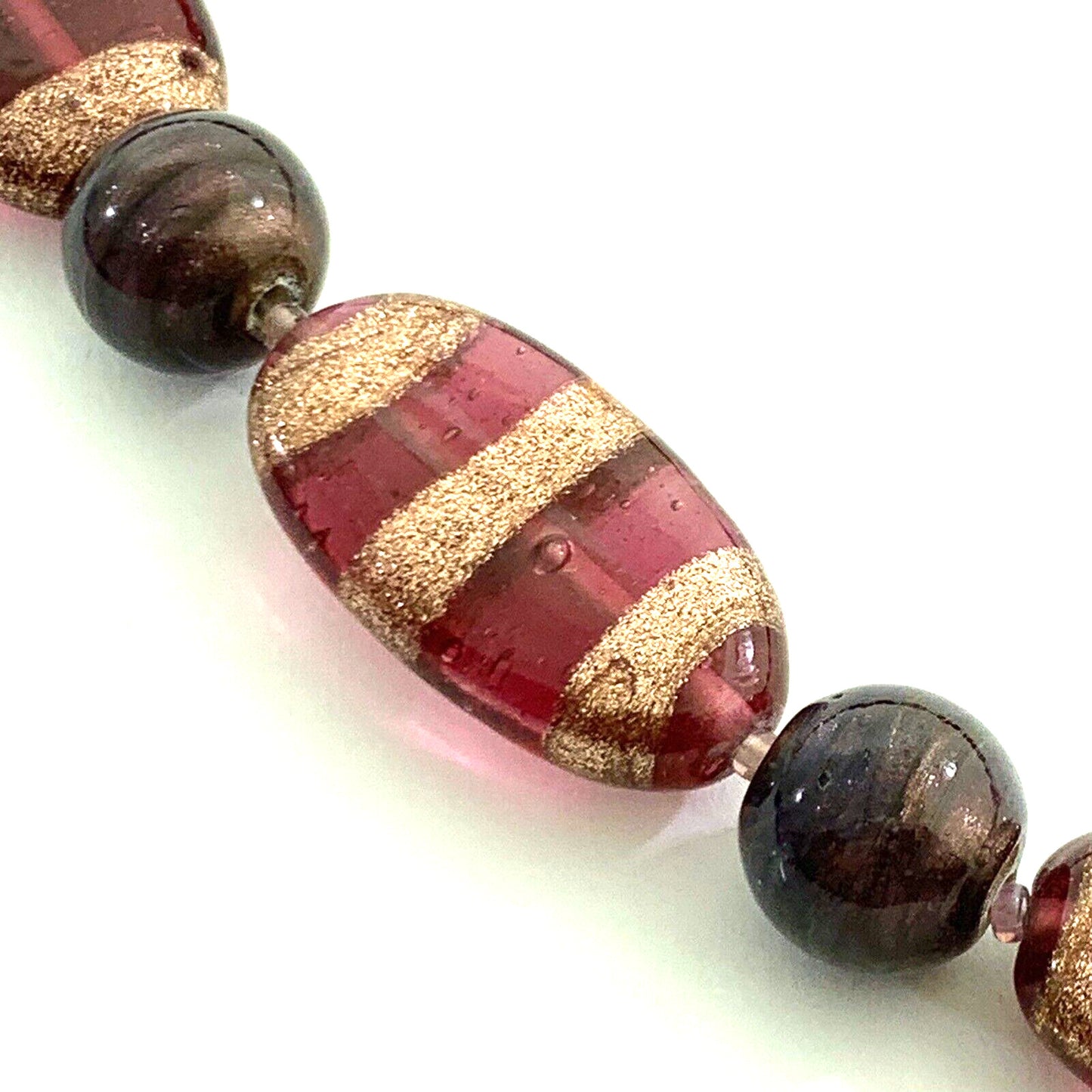 Artisan 14K Yellow Gold Amethyst Art Glass Wooden Mixed Bead Necklace