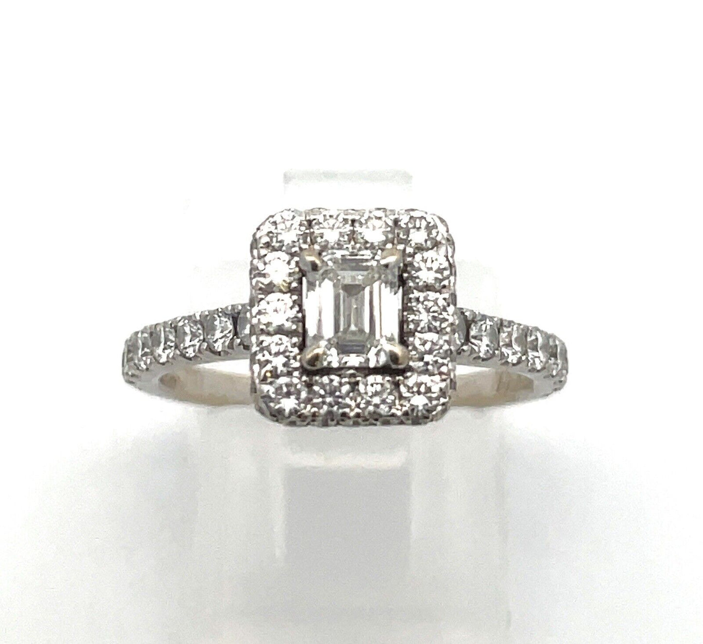 Designer Neil Lane 14K White Gold Emerald Cut Diamond Halo Engagement Ring