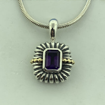 Stunning Sterling Silver 925 18k Trim Purple Amethyst Pendant 16" Chain Necklace
