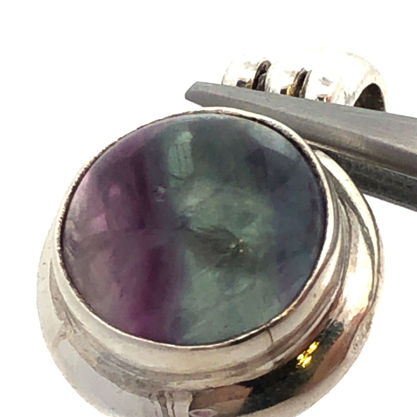 925 Sterling Silver Fluorite Cabochon Drop Dangle Pendant
