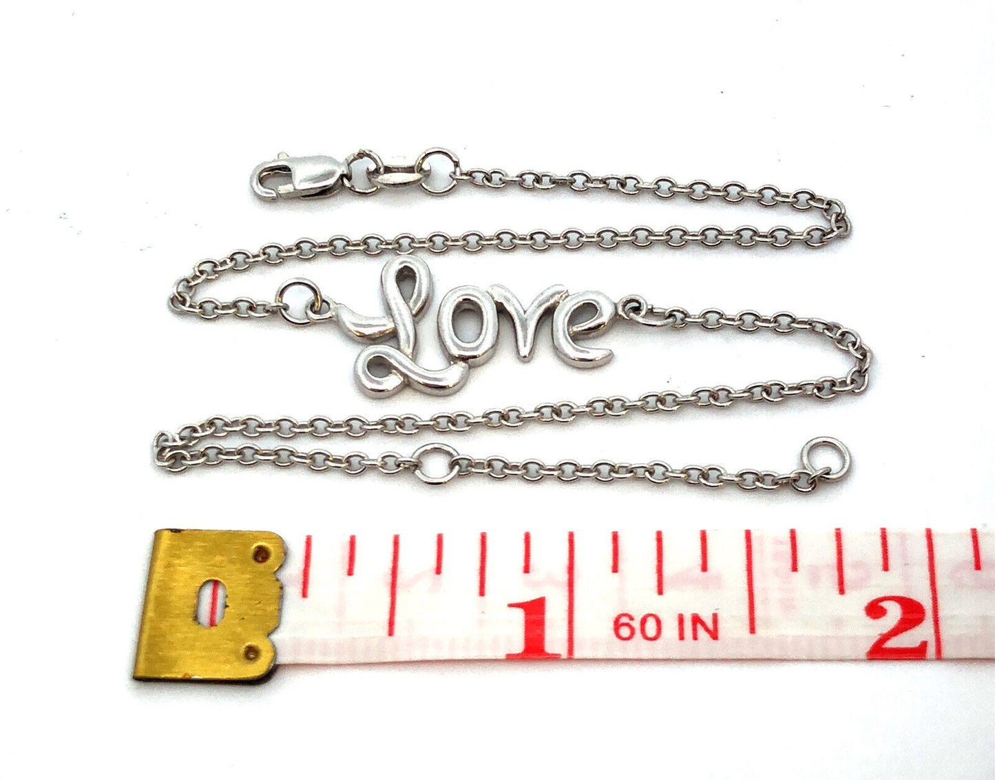 Designer 925 Sterling Silver Cursive Love Chain Valentines Bracelet