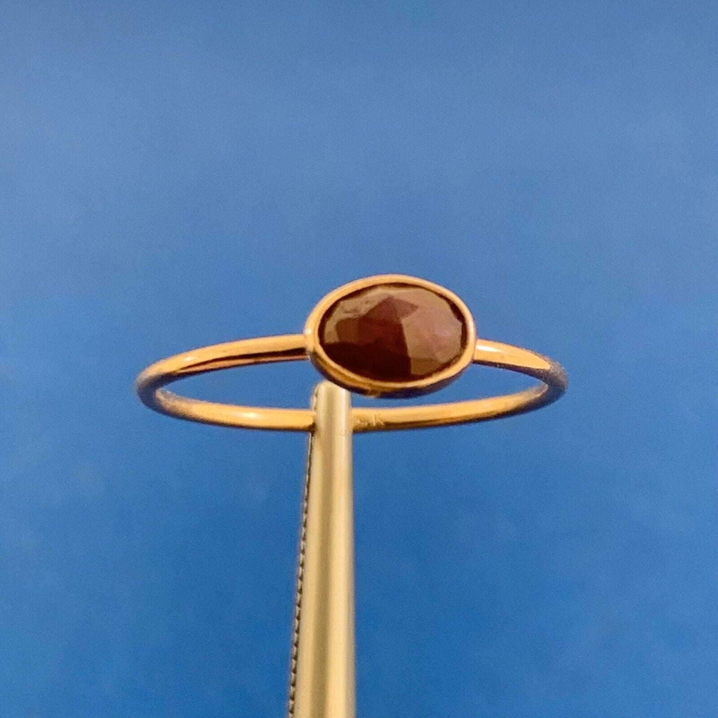 Modernist 14K Rose Gold Oval Ruby Solitaire Stackable Size 5.75 Ring