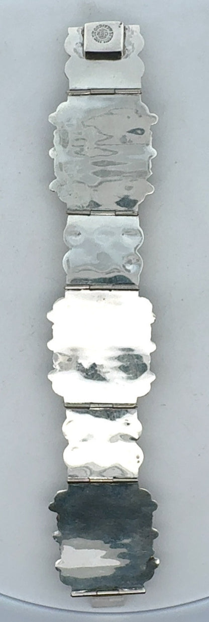 CBR Taxco Mexico 925 Sterling Silver Carved Black Onyx Statement Panel Bracelet