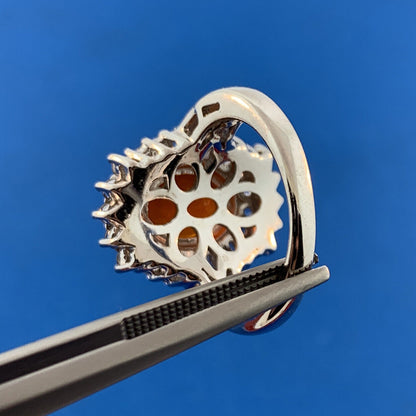 Designer 925 Sterling Silver Fire Opal White Topaz Halo Accented Cocktail Ring