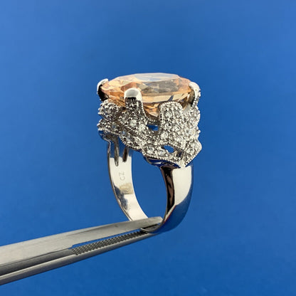 Designer Joe Esposito ESPO Sterling Silver Orange Cubic Zirconia Statement Ring