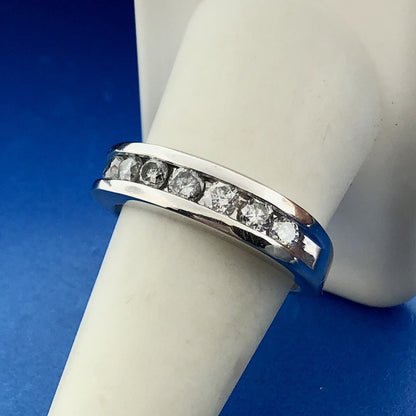 Designer Zales 10K White Gold Channel Set Diamond Wedding Band Ring Size 9.25