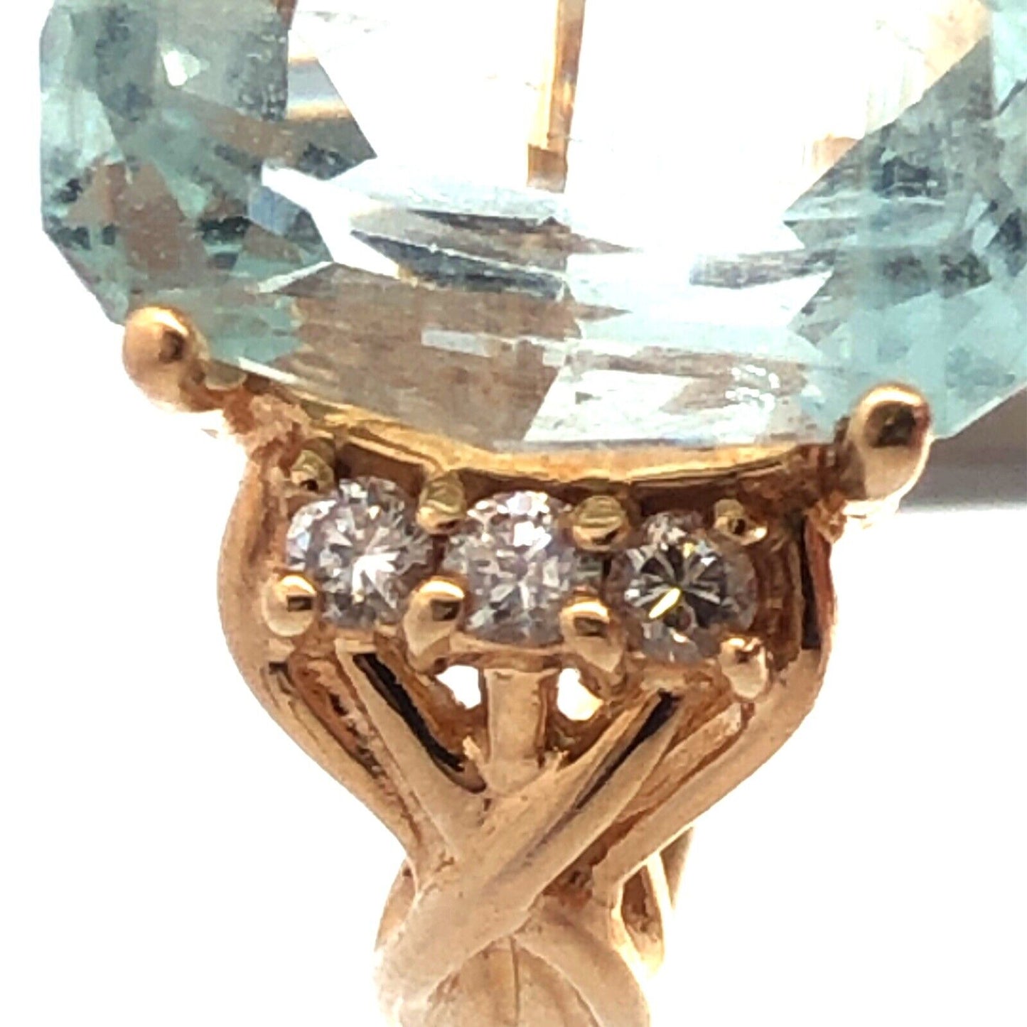 Designer 14K Yellow Gold Blue Topaz Diamond Statement Cocktail Ring Size 8.25