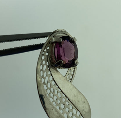 Stunning Silver Toned Oval Cut Purple Sparkling CZ Openwork Wing Stud Earrings