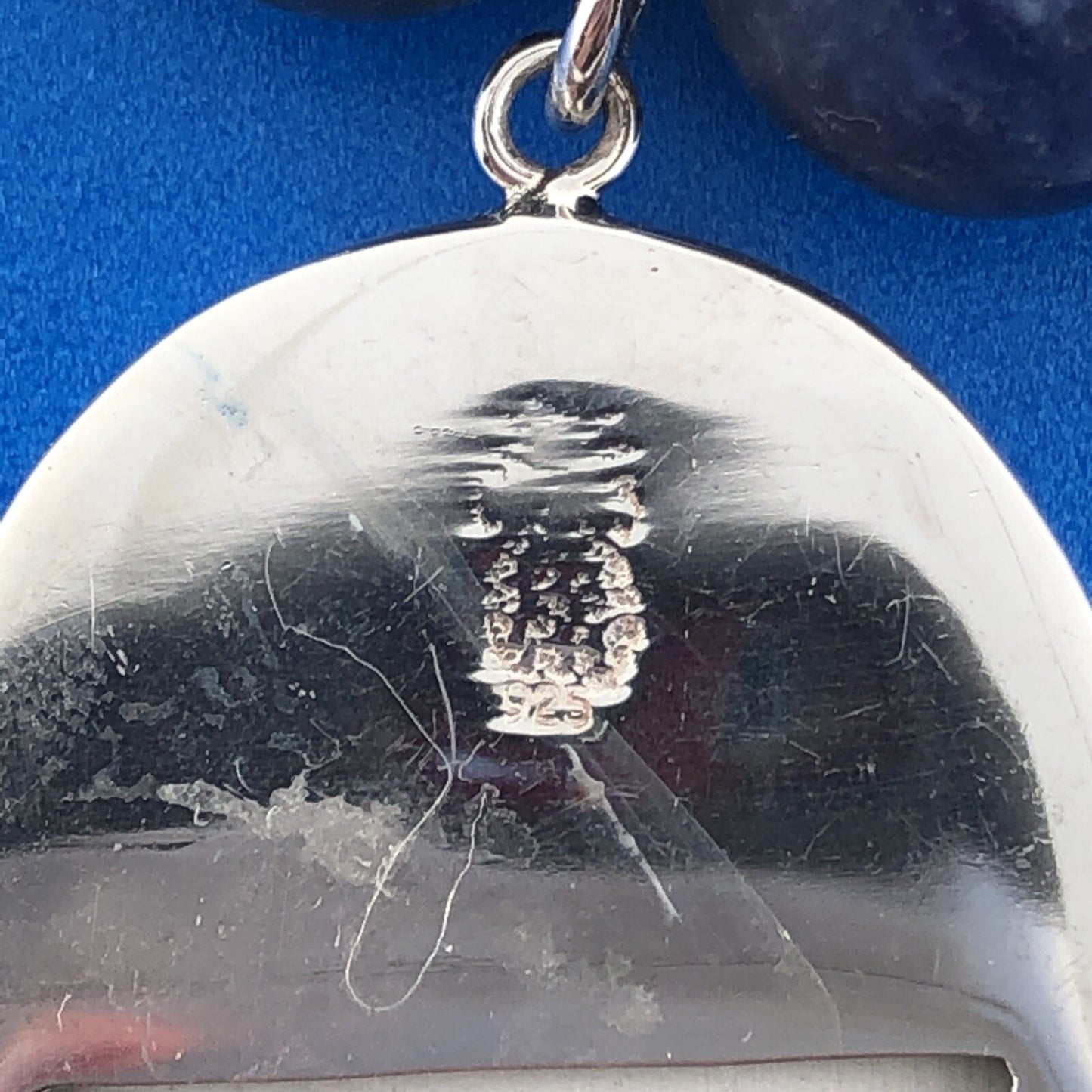 Stunning Sterling Silver 925 Blue Jasper Fine China Pendant 19" Toggle Necklace