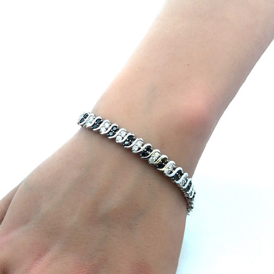 Designer ADI 925 Sterling Silver Black White Cubic Zirconia Tennis Bracelet