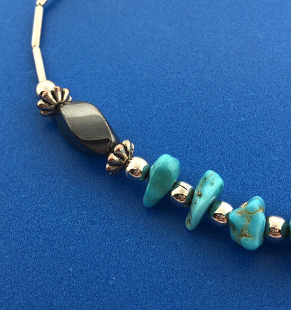 Vintage Sterling Silver 925 Liquid Silver Turquoise Nugget Pyrite Bead Necklace