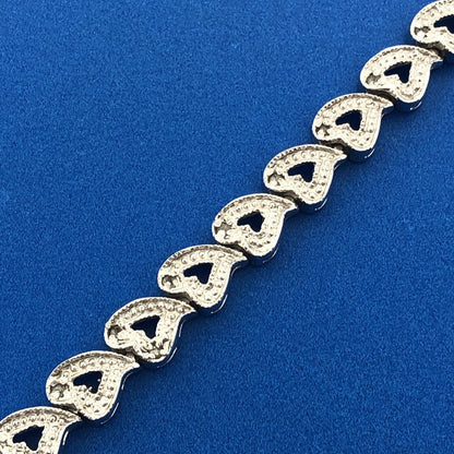 Designer 925 Sterling Silver Diamond Heart Panel Statement Tennis Bracelet