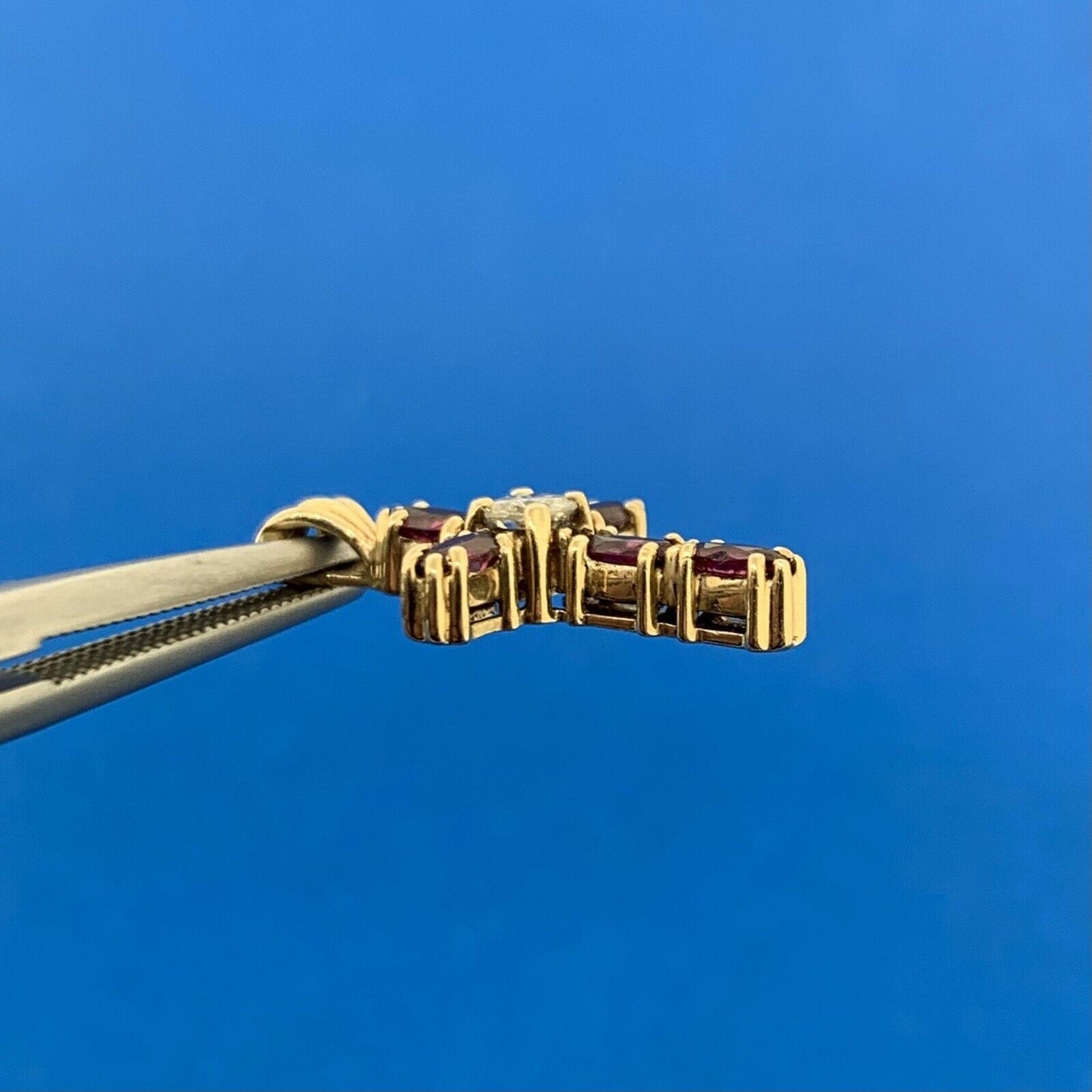 14K Yellow Gold Ruby Diamond Cross July Communion Easter Pendant