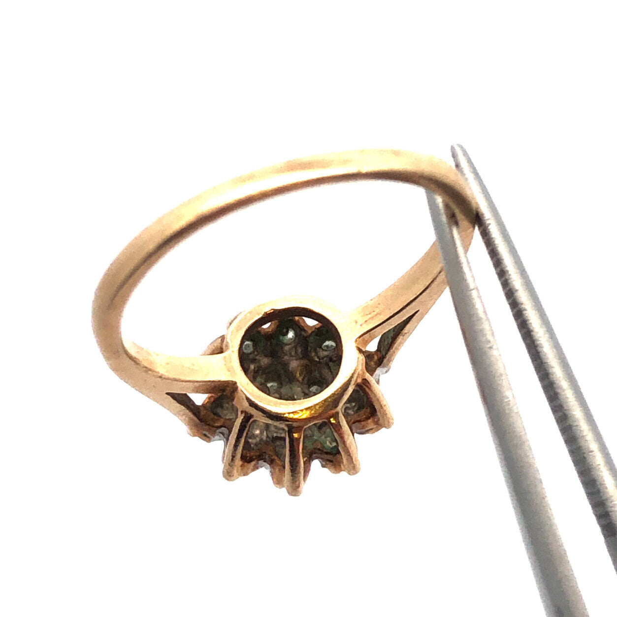 Vintage 10K Yellow Gold Diamond Cluster Floral Starburst Snowflake Cocktail Ring