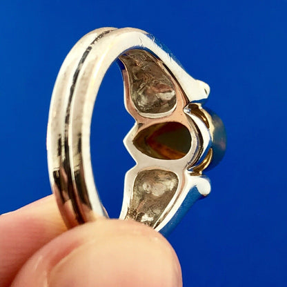 Designer Signed 925 Sterling Silver 18K Yellow Gold Citrine Pear Cabochon Ring