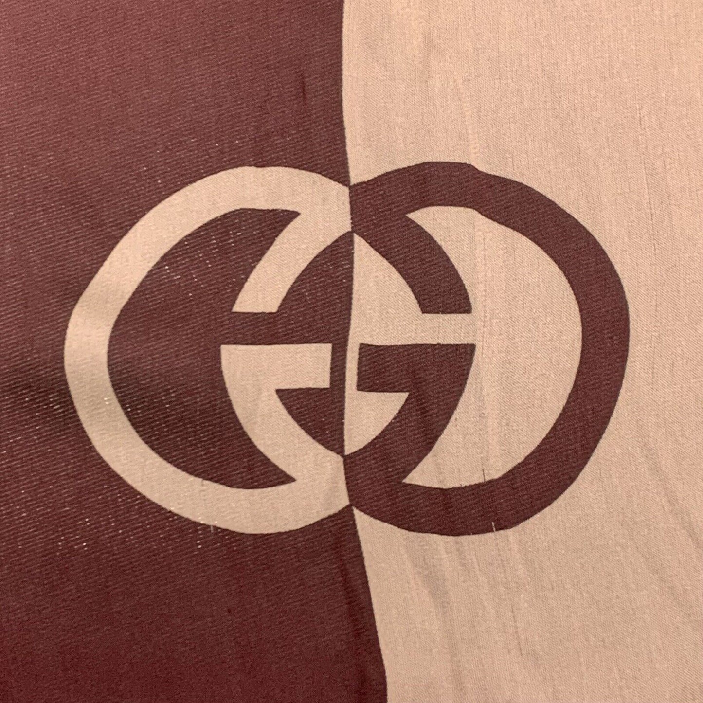 Gucci Classic Taupe Blue Maroon Signature Block Silk Scarf In Harrods Packaging