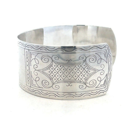 New Orleans Silversmiths Sterling Silver Etched Engravable Open Cuff Bracelet