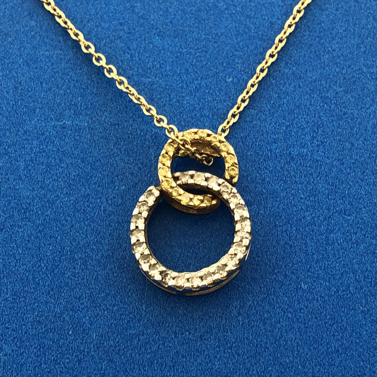 Designer 14K Yellow White Gold Canary & White Diamond Eternity Infinity Necklace