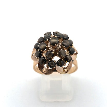 Designer 14K Yellow Gold Black Star Sapphire Princess Empire Style Cocktail Ring