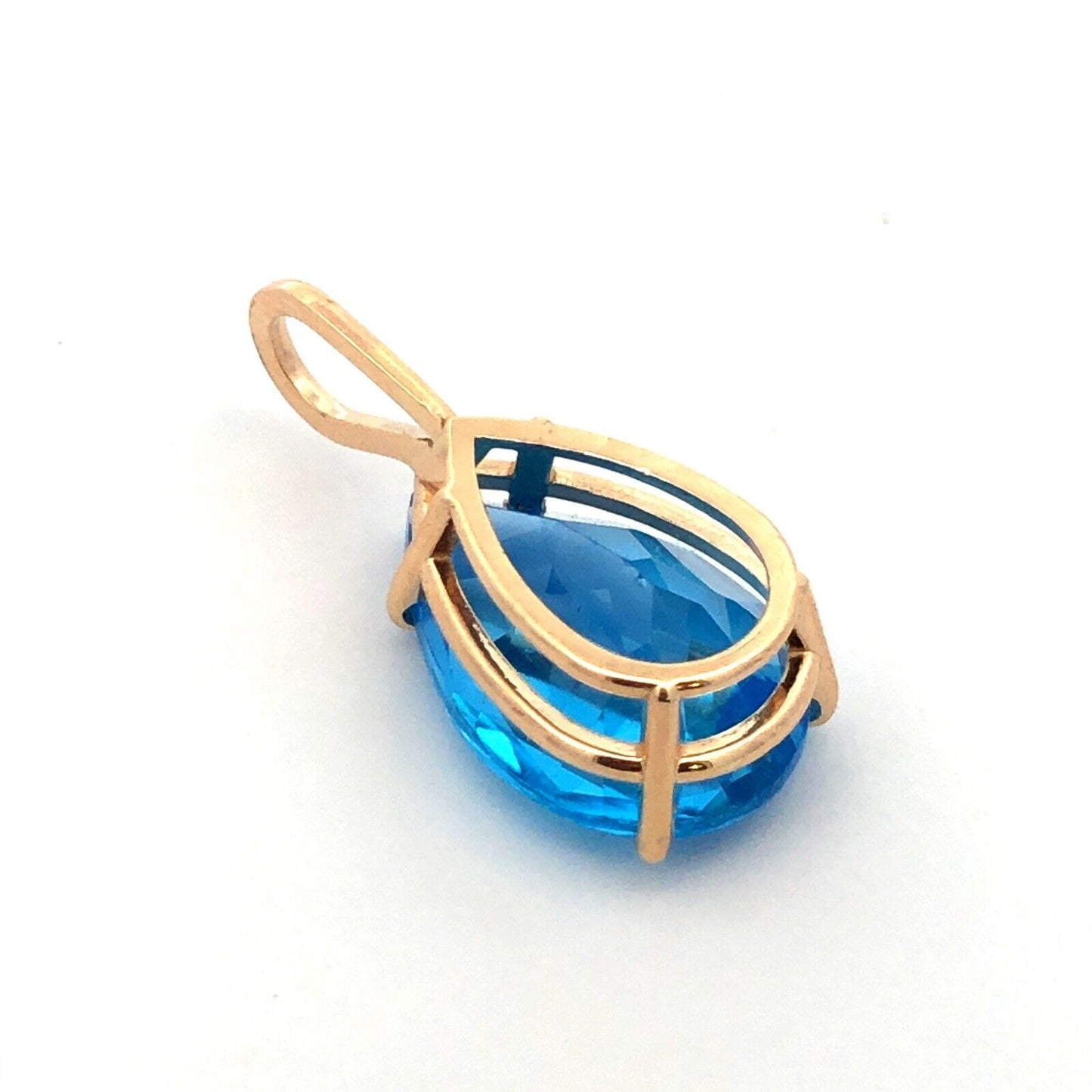 14K Yellow Gold Pear Cut London Blue Topaz December Anniversary Pendant