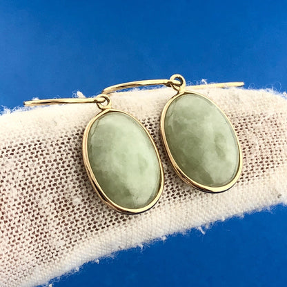 14k Yellow Gold Jade Drop Earrings