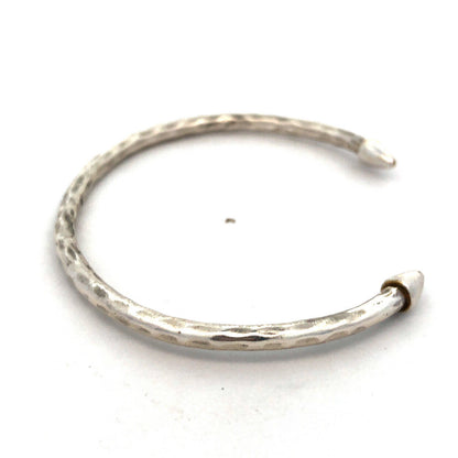 Vintage Artisan Designer Silver Plate Hammered Open Bangle Cuff Bracelet