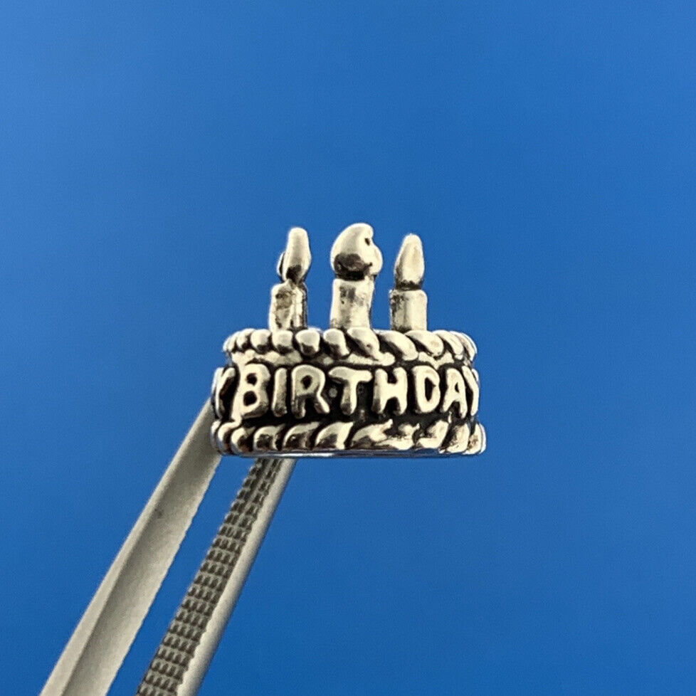 Estate 925 Sterling Silver Happy Birthday Cake Candles Bracelet Dangle Charm