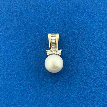 10K Yellow Gold Pearl Diamond June Bridal Anniversary Drop Pendant