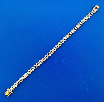 Designer DBJ Sterling Silver 925 Vermeil Blue Topaz Diamond X O Tennis Bracelet