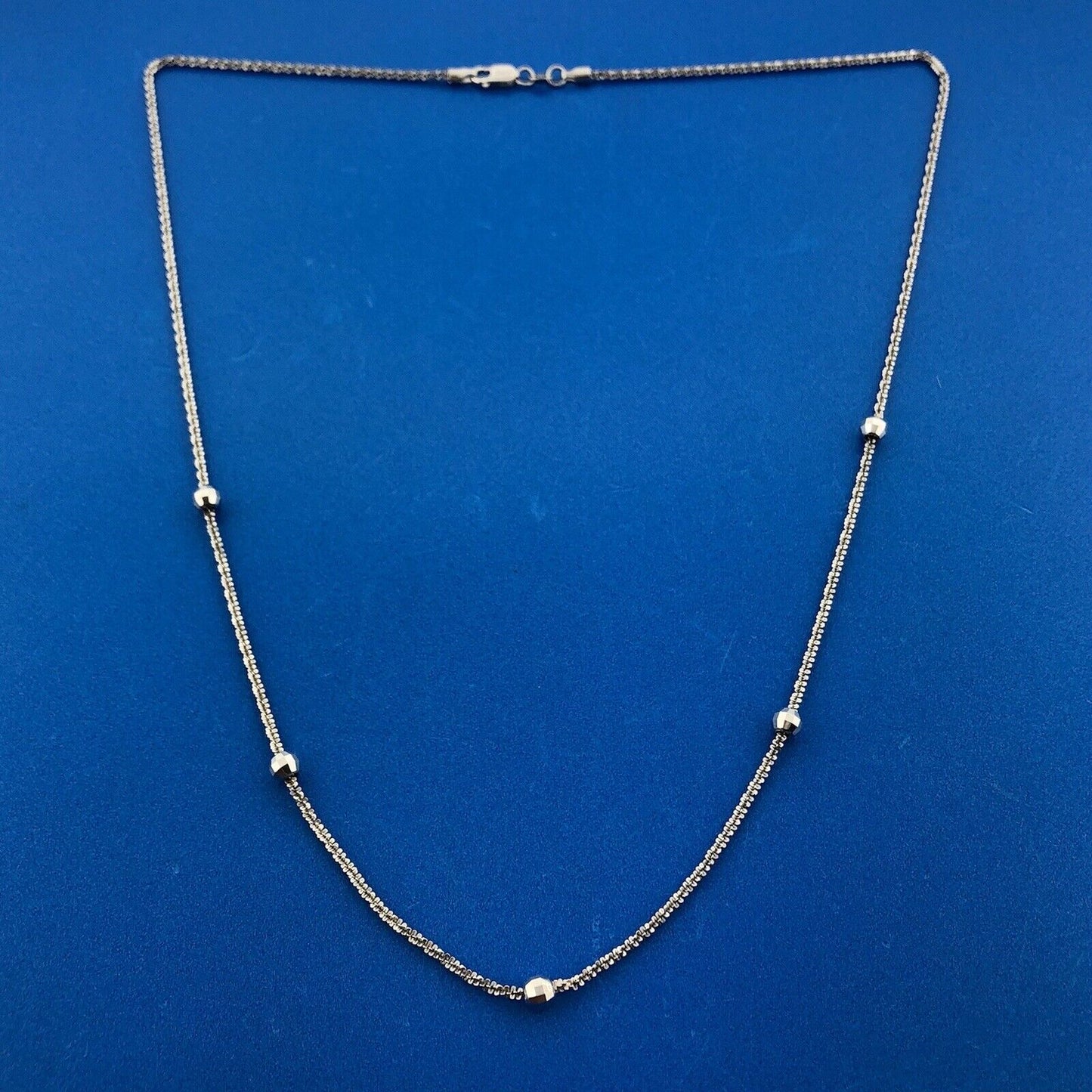 Italy 14K White Gold Twisted Rope Disco Ball Station Necklace
