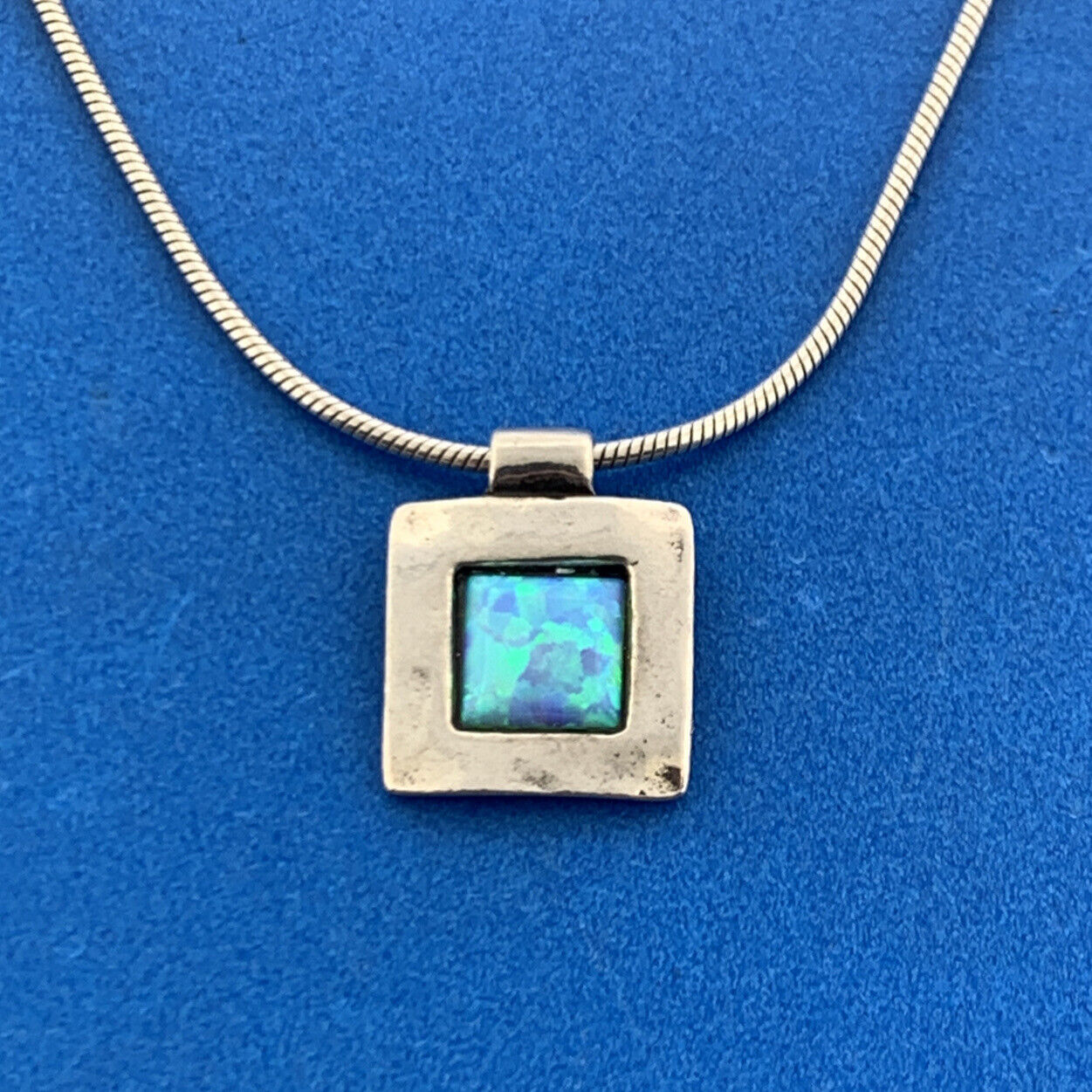 Designer Sterling Silver 925 Cabochon Opal Doublet 18" Snake Link Chain Necklace