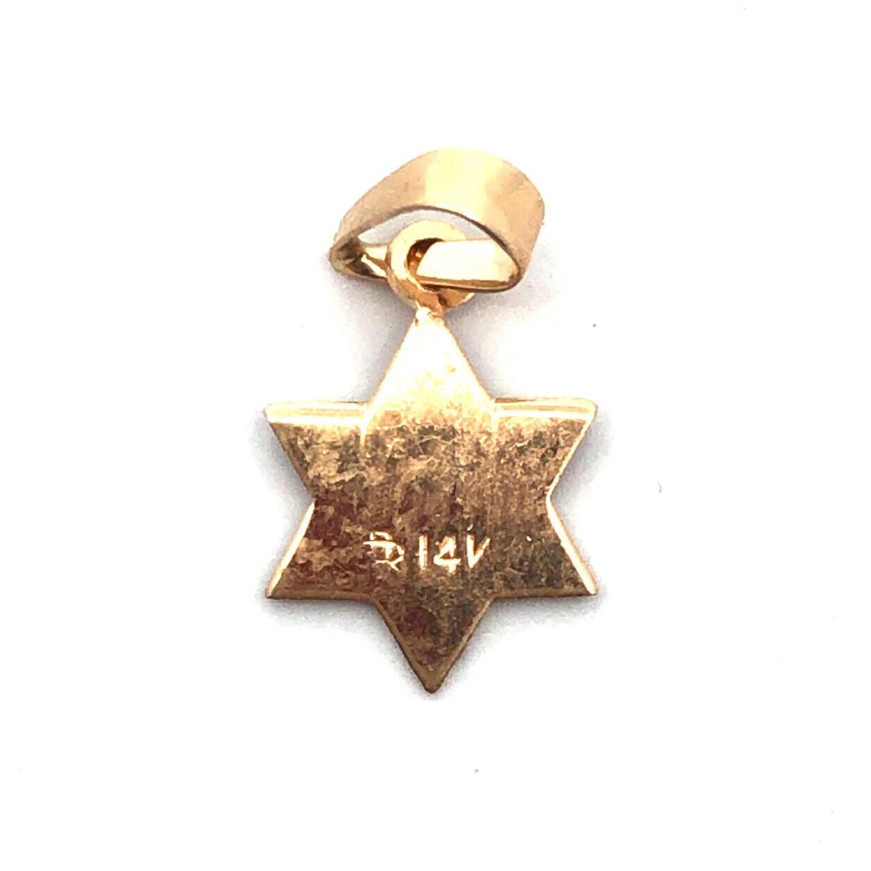 Designer 14K Yellow Gold Blue White Enamel 6-Point Star of David Hebrew Pendant