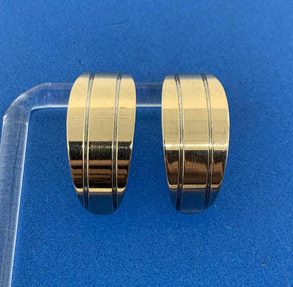 Designer 14K Yellow Gold Sterling Silver Modernist Textured Half Hoop Earrings