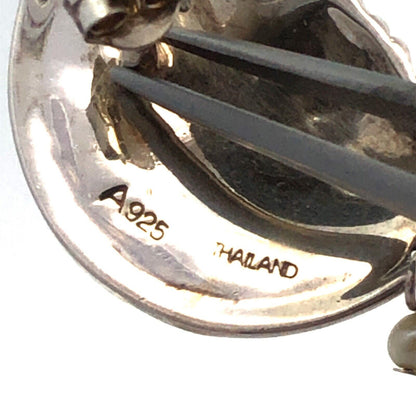 Designer A 925 Sterling Silver Marcasite Pearl Man In Moon Dangle Stud Earrings