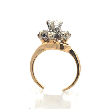 Vintage 14K Yellow Gold Diamond Flower Cluster Engagement Cocktail Ring