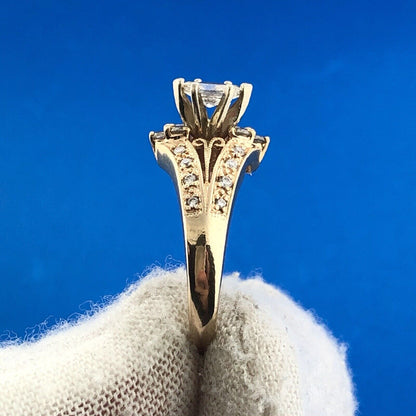 Stunning 14K Yellow Gold Marquise Diamond Solitaire W/Accents Engagement Ring
