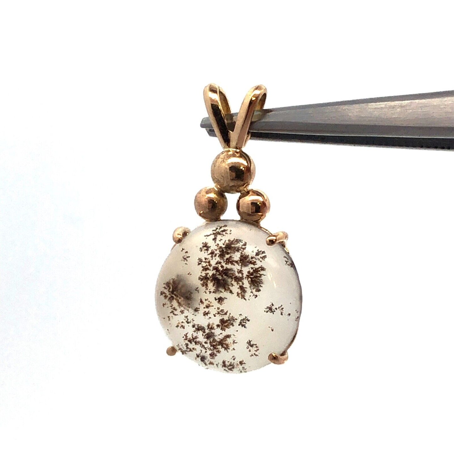 Estate Unique 14KT Yellow Gold Round Grey Rutilated Quartz Pendant