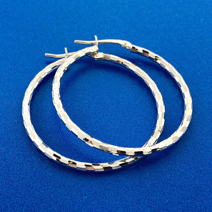 Stunning Sterling Silver 925 Textured 1.5" Hoop Earrings w/ Snap Closure