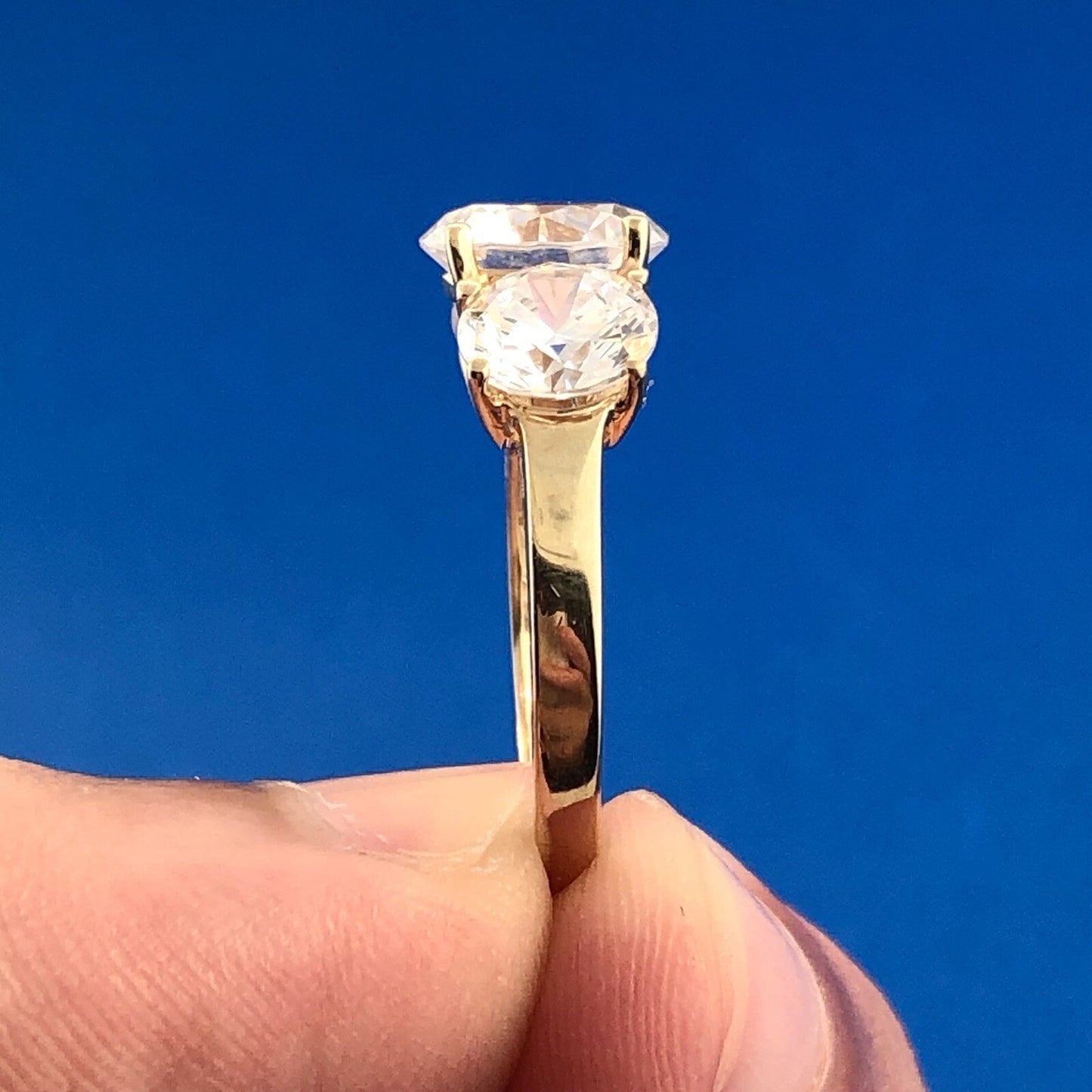 Stunning 14K Yellow Gold Cubic Zirconia CZ Round Trio Statement Engagement Ring