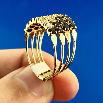 14K Yellow Gold Blue Sapphire Cubic Zirconia Cocktail Statement Stacker Ring