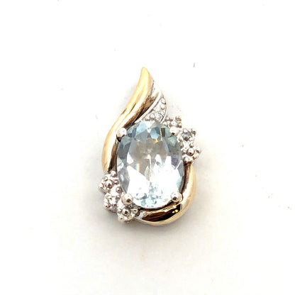 Designer 925 Sterling Silver 10K Gold Oval Light Blue Topaz Diamond Pendant