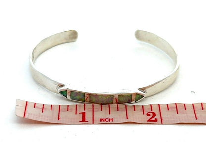 Designer MF 925 Sterling Silver Opal Inlay Open Oval Cuff Bangle Bracelet