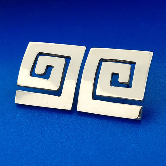 Retro 925 Sterling Silver Modernist Crop Circle Abstract Statement Stud Earrings